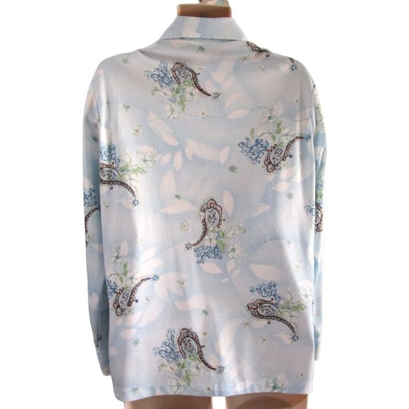 Powder Blue Paisley Print Polyester Lancer California Disco Shirt Mens Lg  EUC - Picture 2 of 16